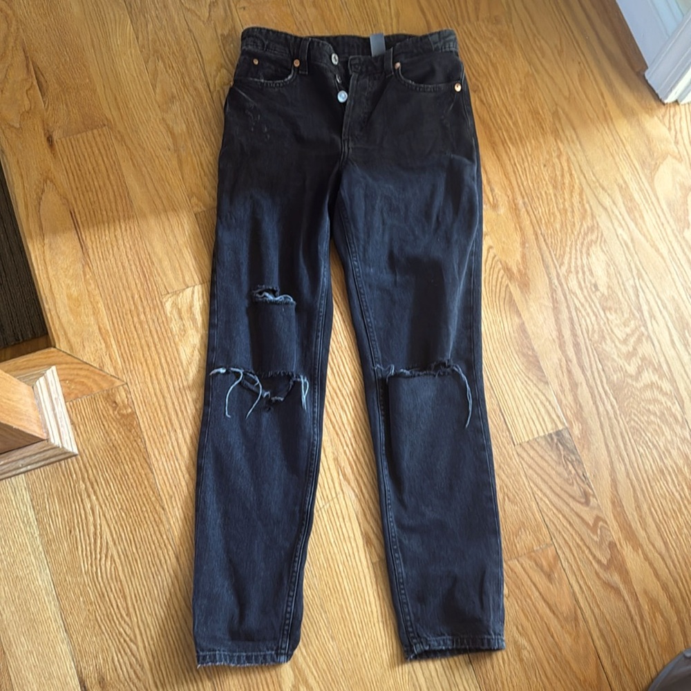 Black distressed Mom jeans